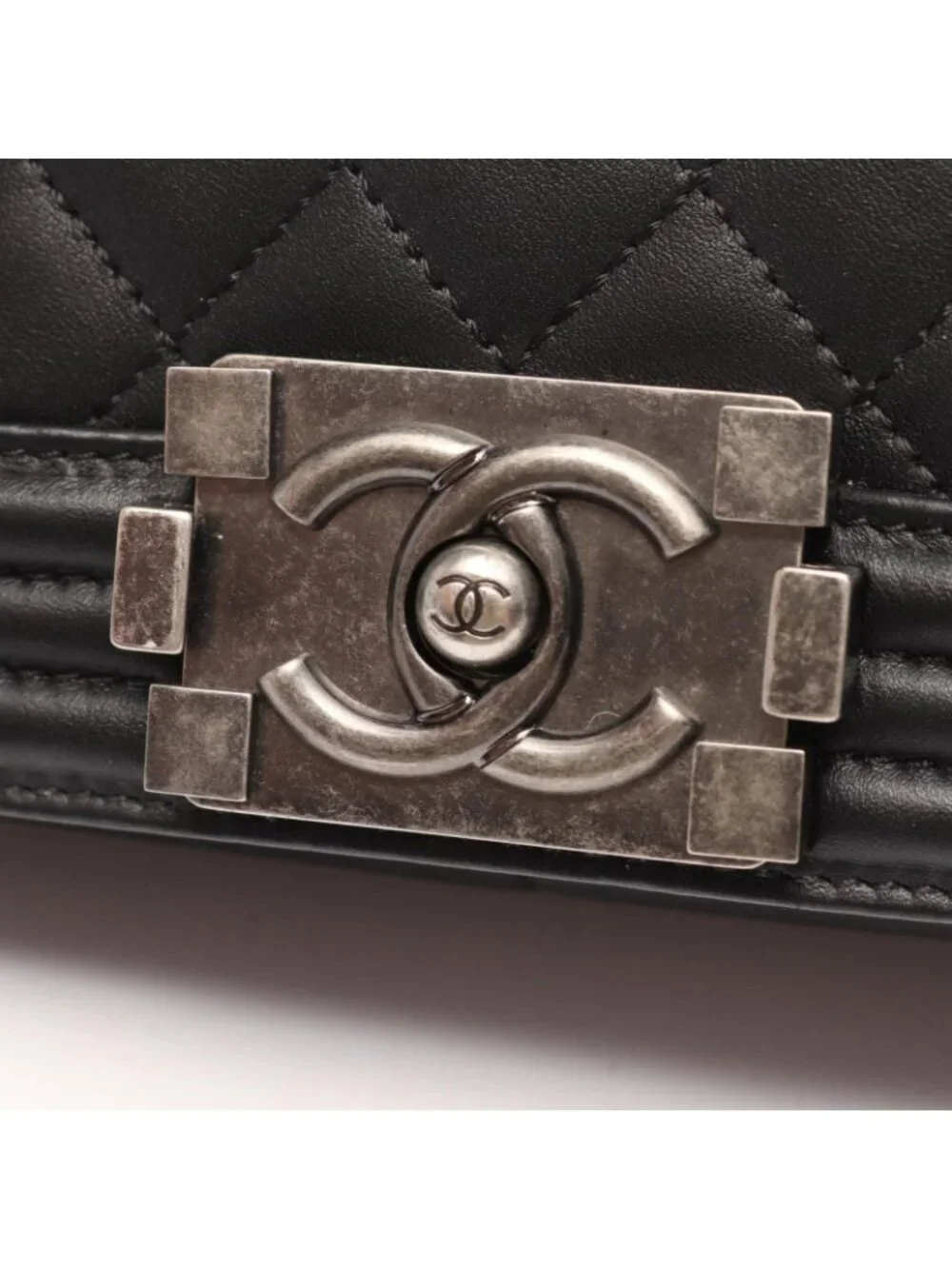 Chanel Shoulder Bag Boy Antique Silver Black Lambskin Boy Chain
